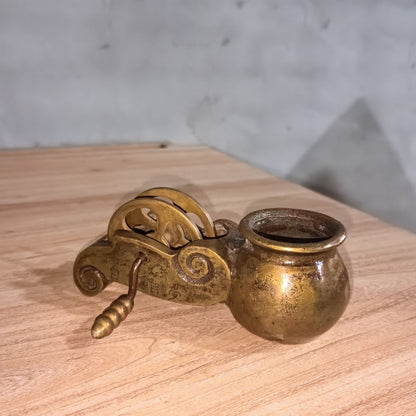 Antique Brass Ink Marker Hand Crank Woodworking Tool Decor