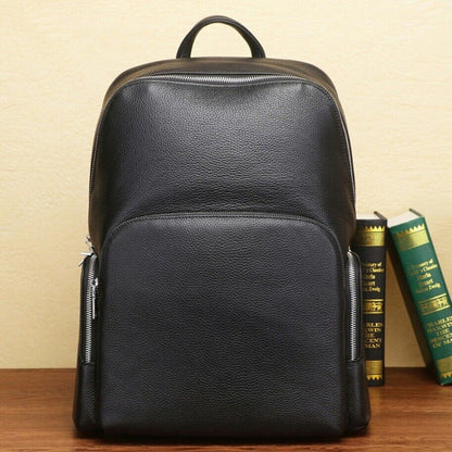 Top Cow Leather Black Men's bag, Soft Leather Large Capacity Backpack Travel Bag