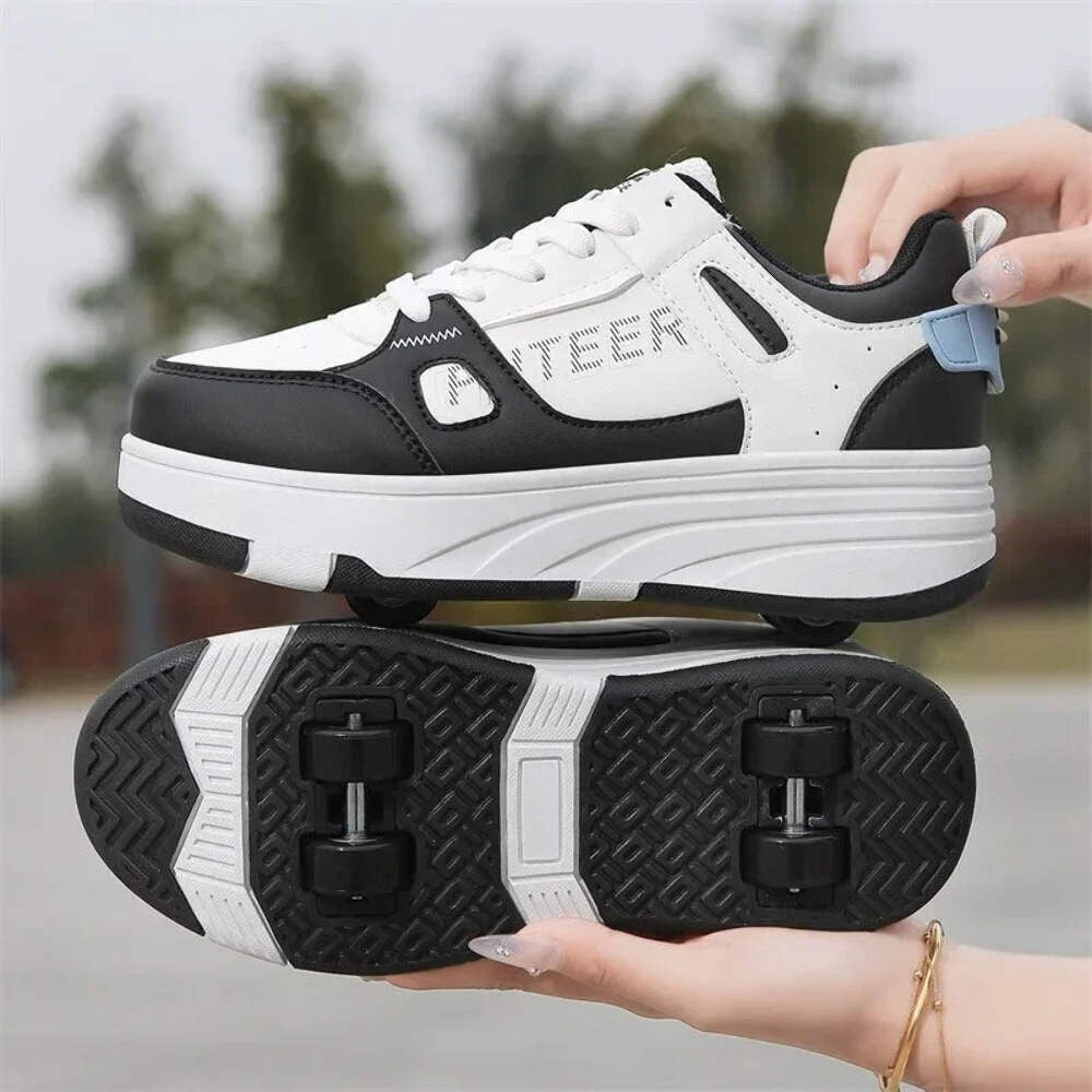 Kids Four-Wheel Roller Shoes PU Leather Sneakers