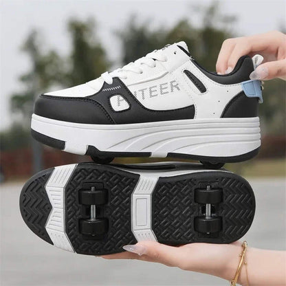 Kids Four-Wheel Roller Shoes PU Leather Sneakers
