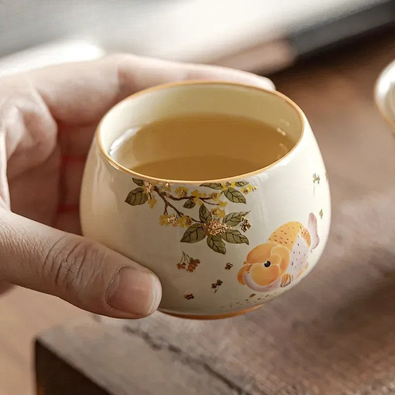 170ml Ceramic Carp Teacup Meditation Cup Handmade Tea Bowl Pu'er Master Cup