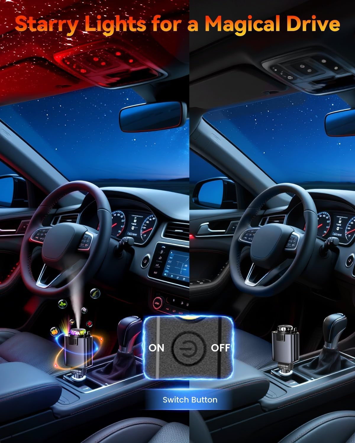 Retractable Car Charger with Air Freshener Diffuser & Star Lights,Multi Port Cig