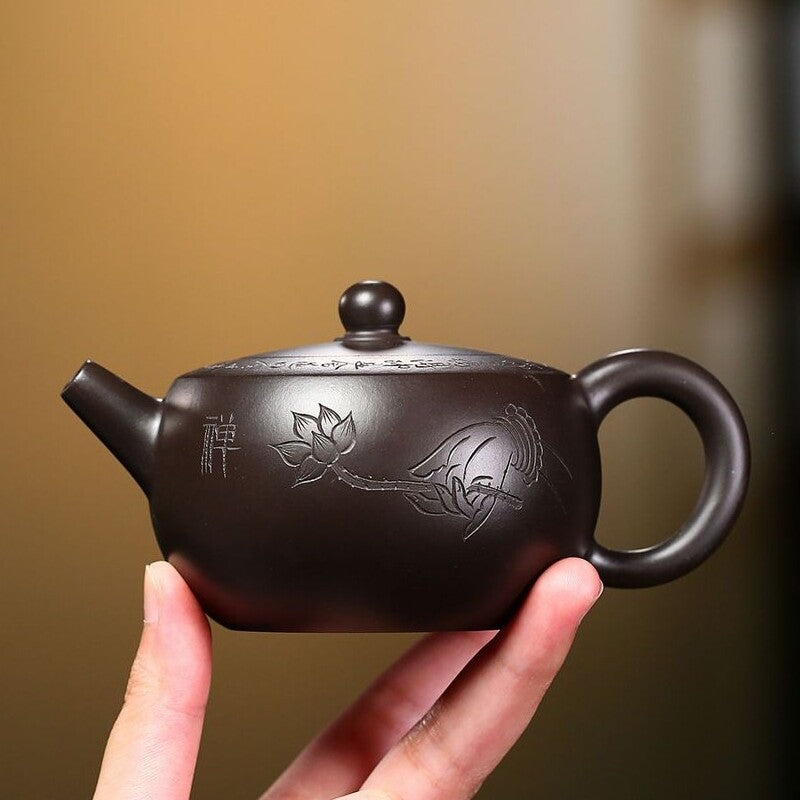 Handmade Tea Pot Rare Original Ore Yixing Zisha Black Zhu Clay Pot Master Marked