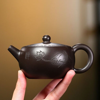 Handmade Tea Pot Rare Original Ore Yixing Zisha Black Zhu Clay Pot Master Marked