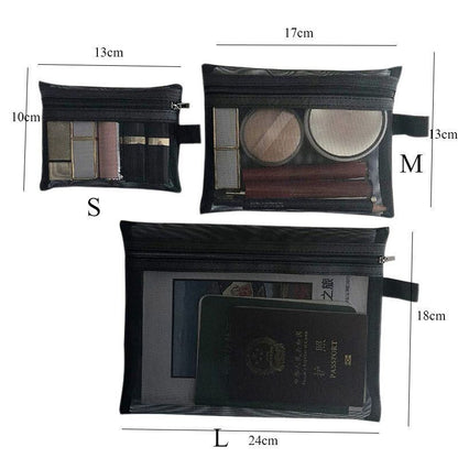 1pc Black Cosmetic Bag Mesh Storage Organizer Case Traveling Toilet Makeup Pouch