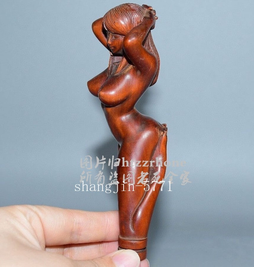 Old Boxwood Naked Girl Handcraft Slingshot Frame Catapult Hunting Bow Game Toy