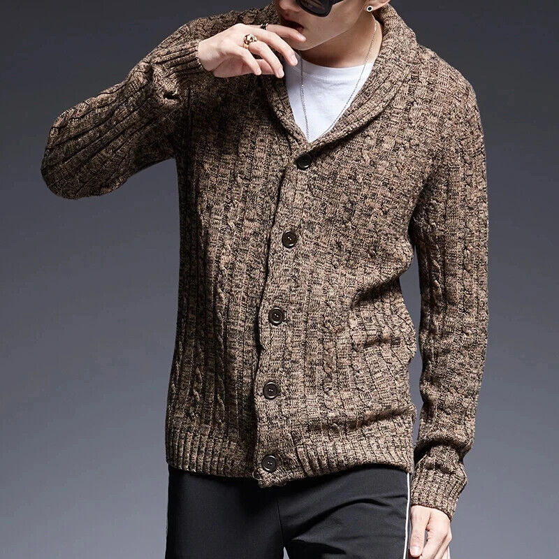 Men Knit Cardigan Sweater Coat Knitwear Thick Tops Streetwear