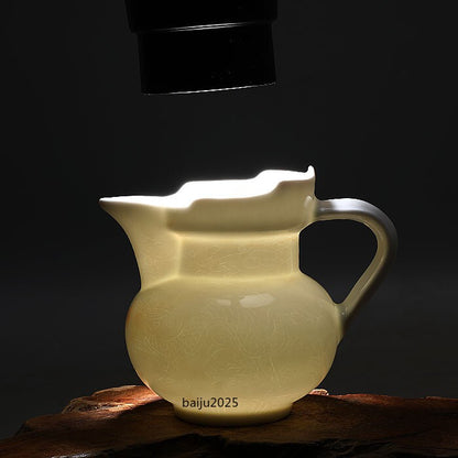 5" Chinese Ming Chenghua White Glaze Porcelain Carved Phoenix Design Teapot