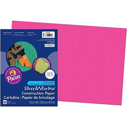 Pacon SunWorks Construction Paper, 12"x18", 50-Count, Hot Pink Paper-Recyclable