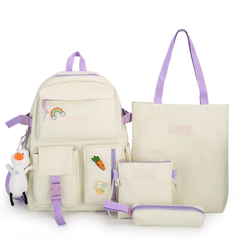 4 Pcs Set Women Backpack Laptop School Bags College Student Book Bag Rucksack