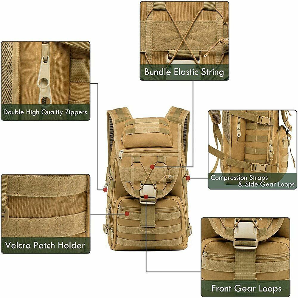 Tactical Backpack Molle Bag 35L Laptop Rucksack Survival Travelling Camping Gear