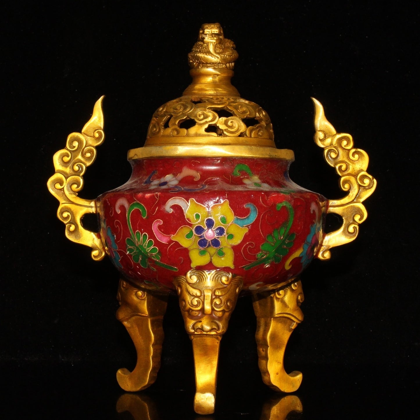 Old China Gold Plating on Brass Cloisonne Three Legs Incense Burner