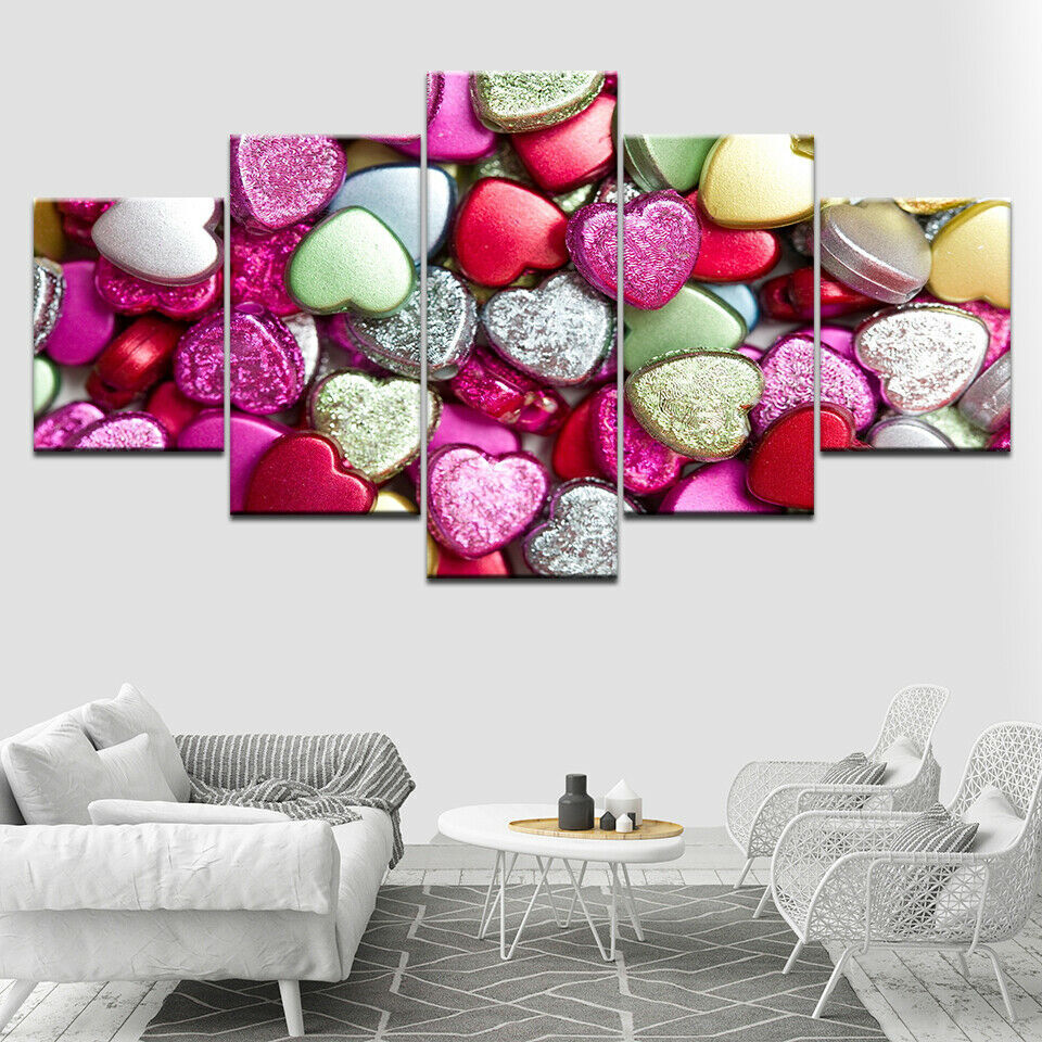 Modern Printed 5 Panel Heart Shape Stone Pictures Painting Wall No Framed
