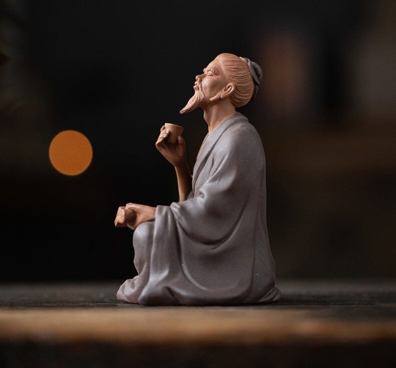 Chinese Zisha Clay Lu Yu Statue Tea Sage Tasting Figure Home Decor Ceramic Art