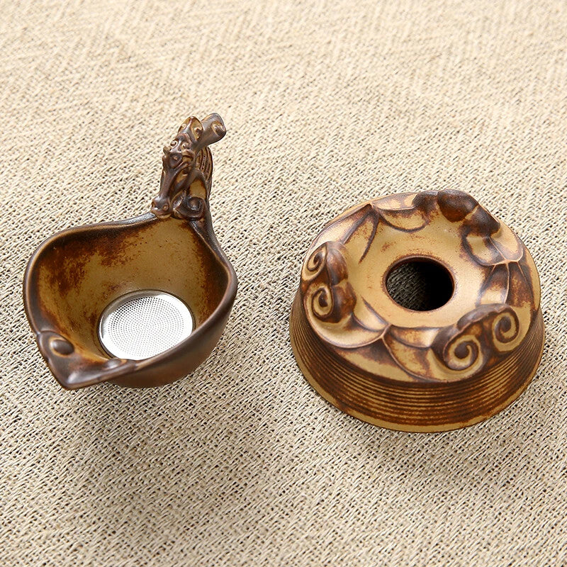 Retro Stoneware Filter Screen Tea Funnel Set Tea Filter Tea Making Device Gift