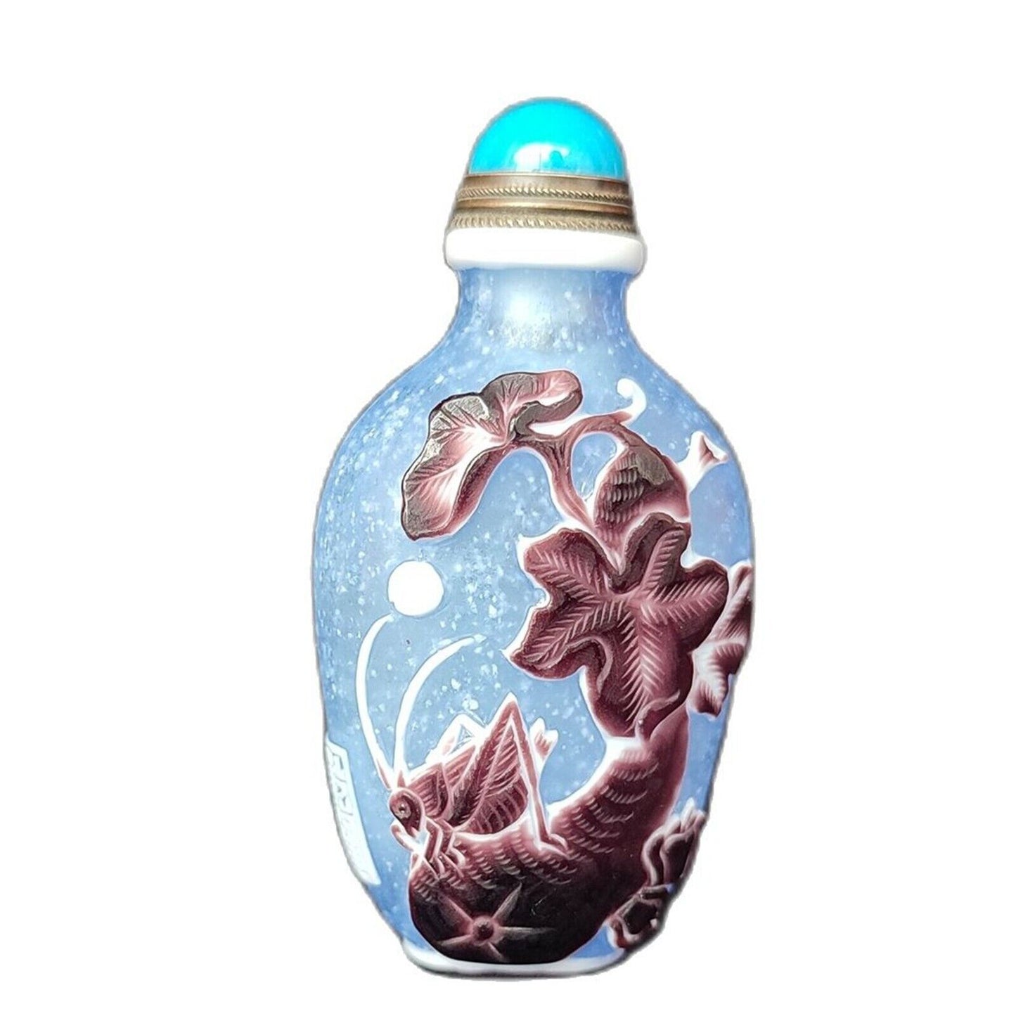 Exquisite Insect Locust Flower Collector Carved Glass Snuff Bottle Season Fruit