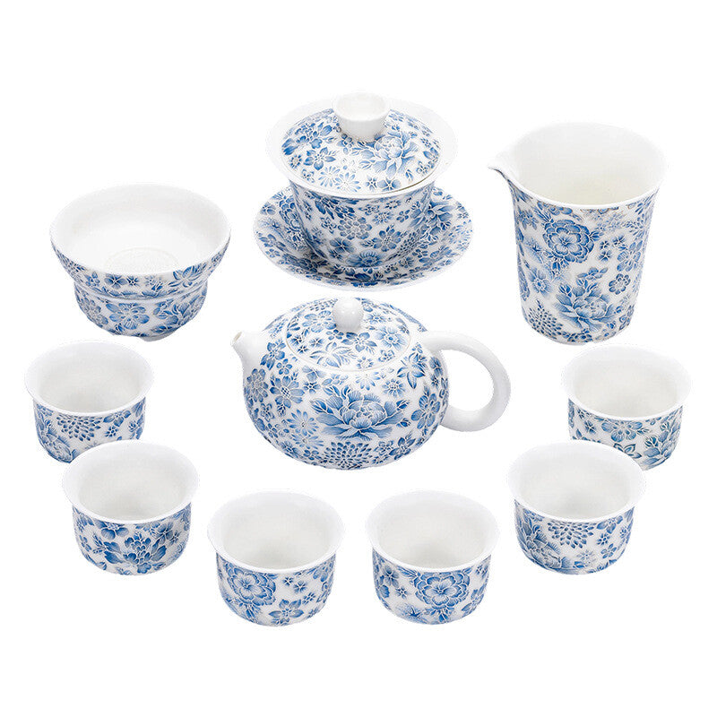 Chinese Jade Mutton Porcelain Tea Set Ceramic Tea Pot Cup Gaiwan Pitcher Filter