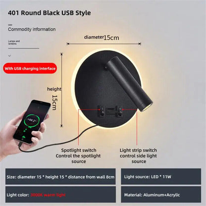 Wall Lamp USB Minimalist Hotel Interior LED Reading Lights Corridor Bedroom 220V