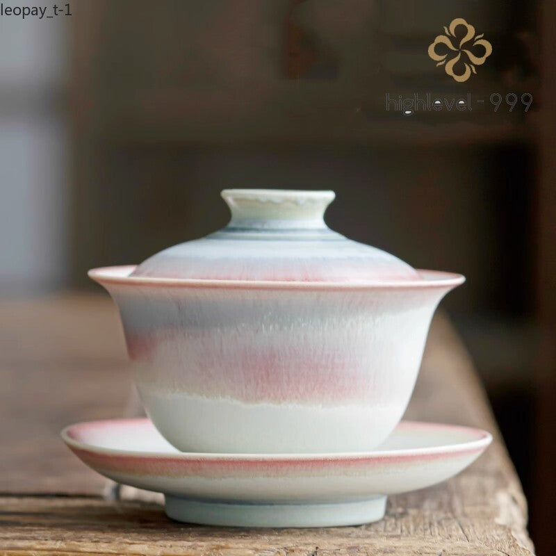 Chinese Kiln Change Pink Gaiwan For Tea Porcelain Jingdezhen Tureen Teaware Set