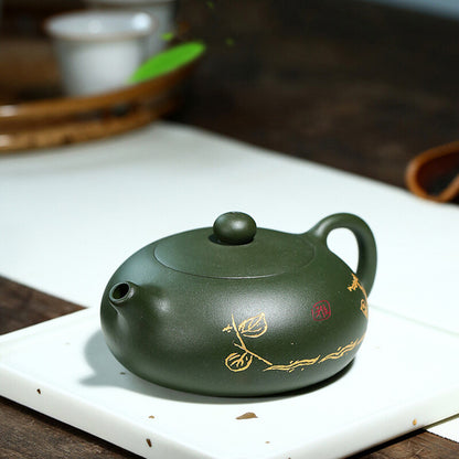 Ball Shaped Infuser Holes Xishi Pot Real Yixing Zisha Green Clay Marked Tea Pot