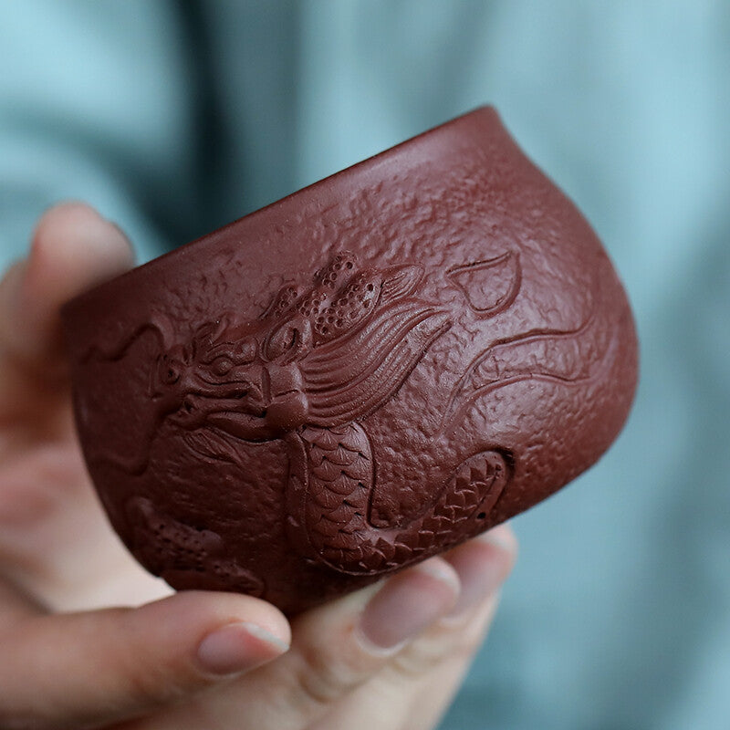 Handmade Tea Cup Dragon Carved Relief Authentic Yixing Zisha Master Cup Of Tea