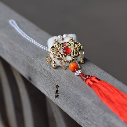 Chinese Lion Dance Waist Pendant - Tassel Car Bag Charm Handmade