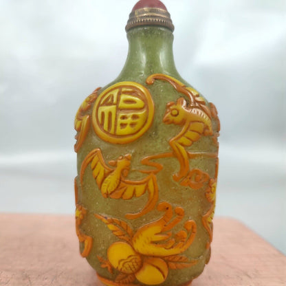 chinese snuff bottles peking glass vintage box carved bat yellow statue gifts