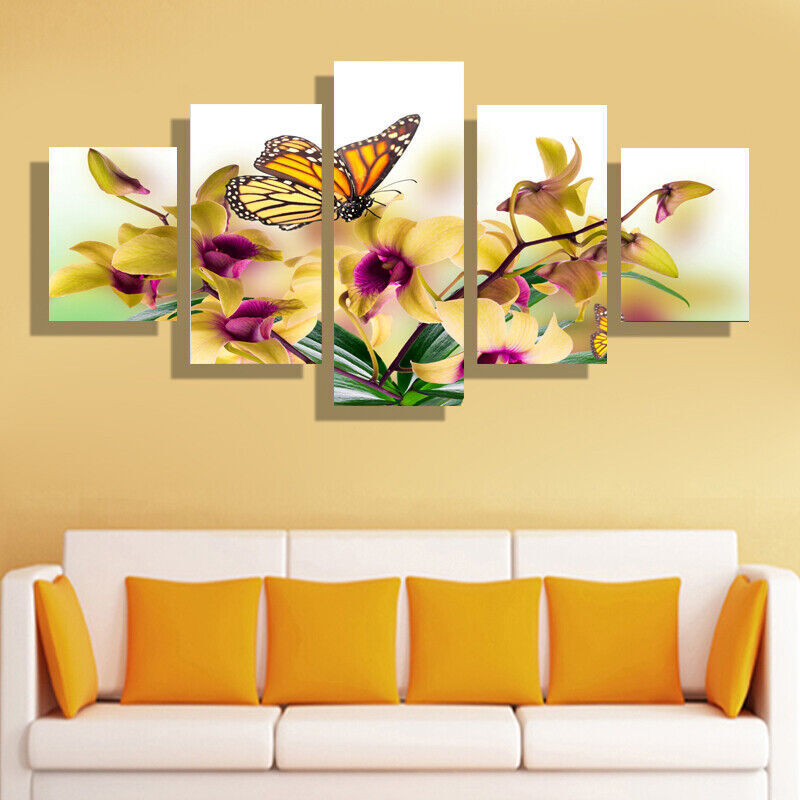 5 Pieces Canvas Wall Art Poster and Print Living Room Butterfly No Framed