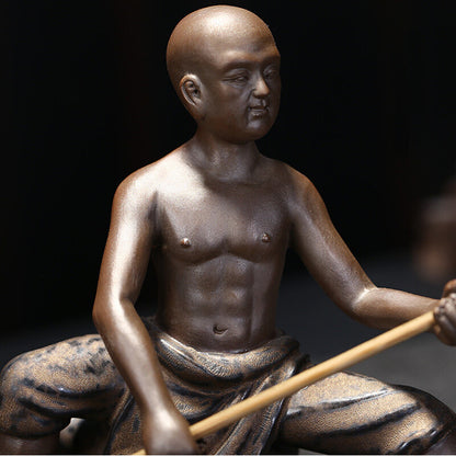 Kungfu Boy Shaolin Monk Statue Ceramic Tea Pet Home Decoration Tea Play Ornament