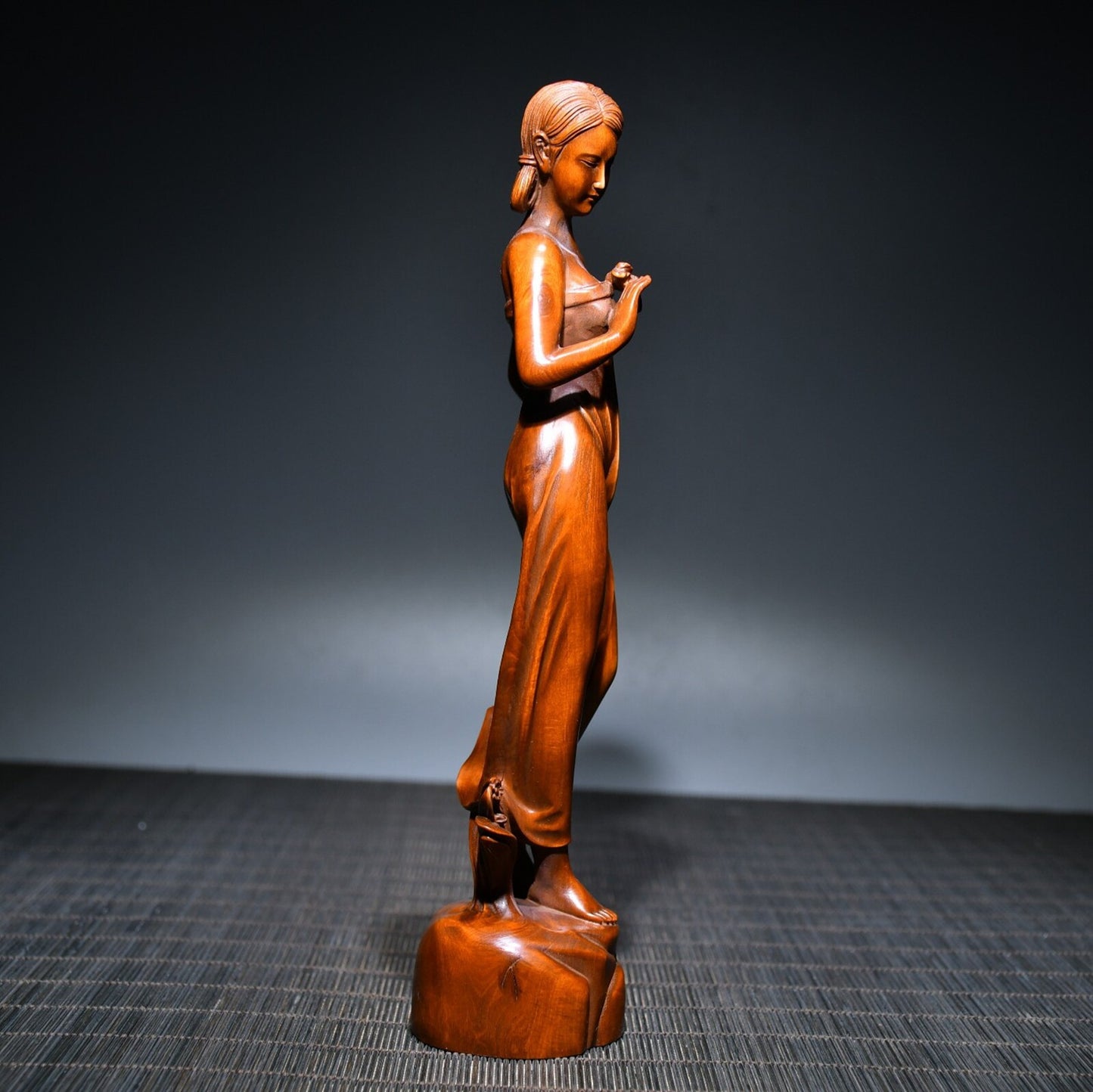Chinese Antique Wood Carving Wooden Sculpture Artwork Statue Women Ladies Maiden
