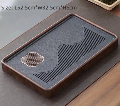 Man-made Stone Solid Wood Tea Tray Water Reservoir Water Draining Serving Tray