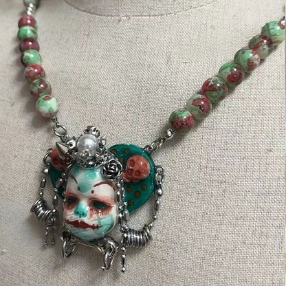 Original Heavy Punk Clown Necklace Choker Dark Vintage Beaded Ring Choker