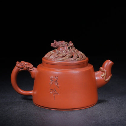 Chinese Yixing Zisha Clay Handmade Exquisite Teapot （龙吟（描金） 底款：朱可心）