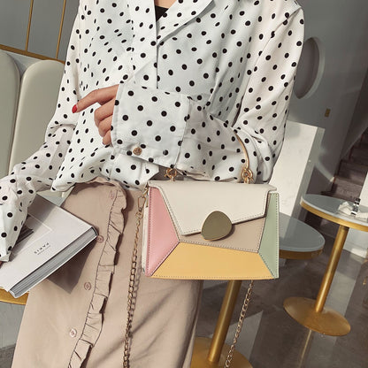 Contrast PU Leather Shoulder Messenger Bag Handle Strap Portable Bag