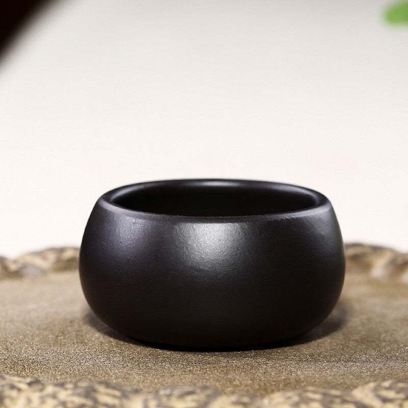 Chinese Real Yixing Zisha Black Clay Tea Cup Handmade Floral Relief Master Cups