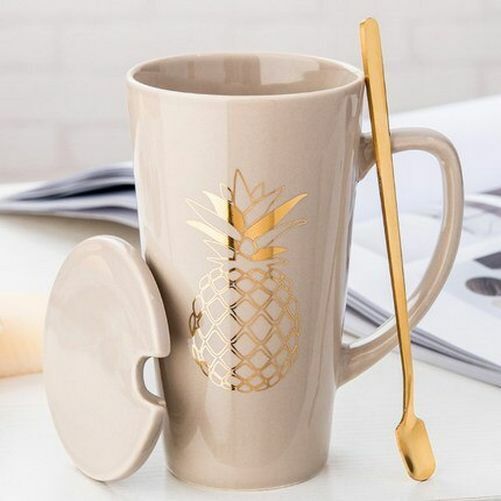 500ml Couple Cup 15x8.5cm Ceramic Coffee Mugs With Spoon & Cover Drinkware Gifts