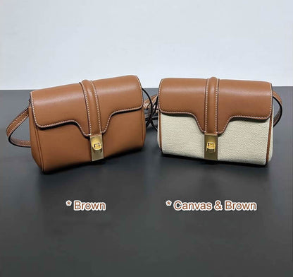 Mini Real Leather Canvas Small Flap Shoulder Bag Clutch Box Purse Crossbody