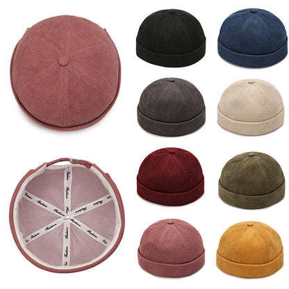 Men's Beanie Hats Retro Brimless Hat Hip-hop Rolled Cuff Skullcap Sailor Caps*