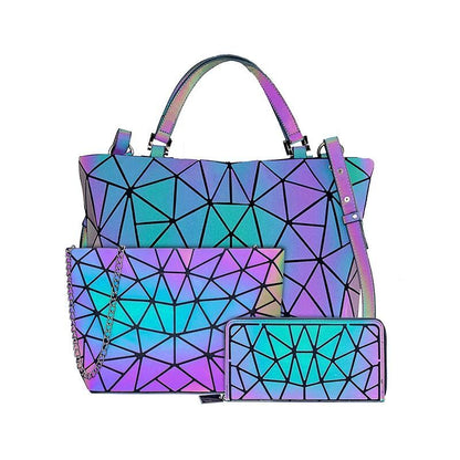 Luminous Bag Reflective Geometric Purse Shoulder Bag Plain Bucket Handbags Hasp