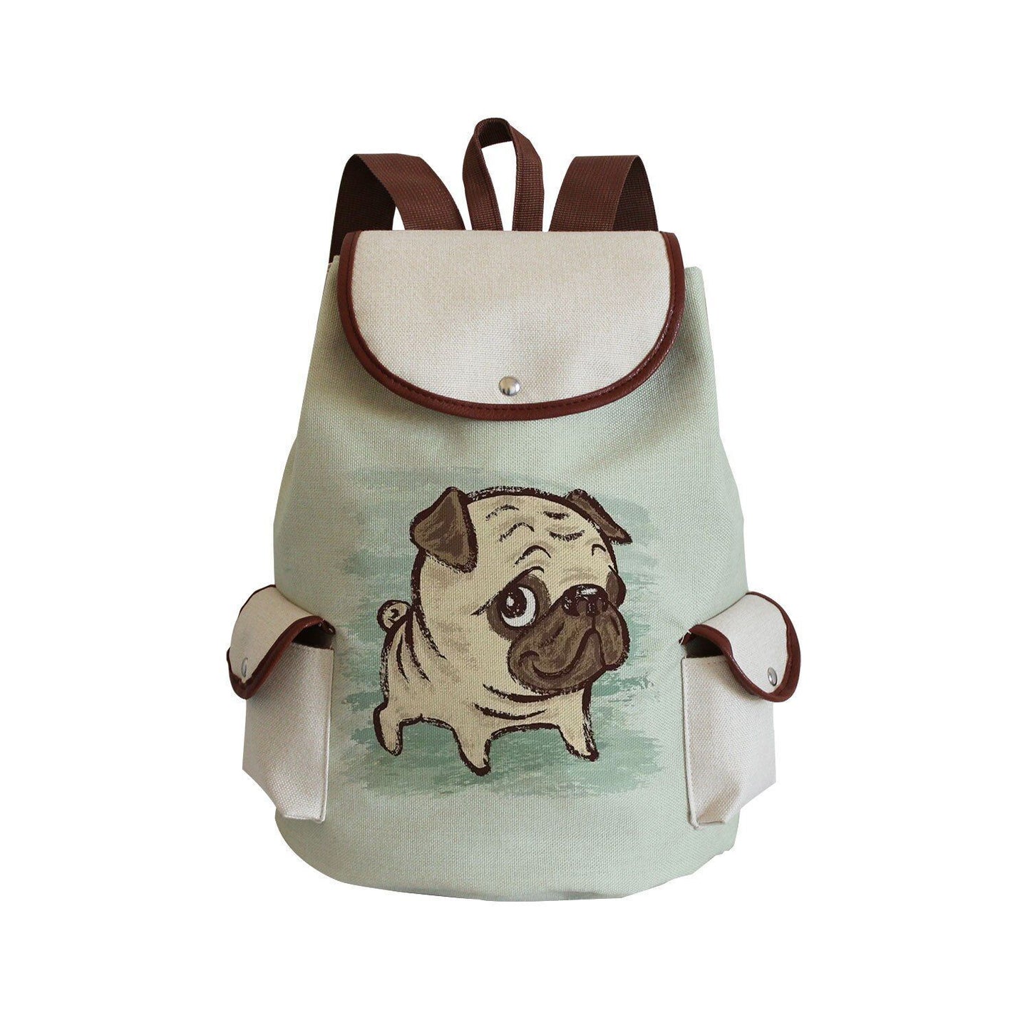 Dog Paw Print Backpack Drawstring Bags Linen Students Portable Cute Pug Printed