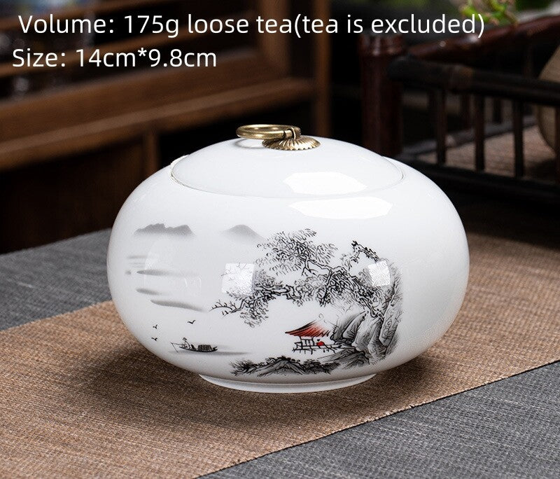 Chinese Canister Porcelain Jug With Lid Sealed For Loose Tea Small Size Ceramic