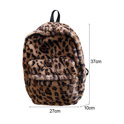 Warm Plush Backpack Teenager School Bag Fashion Cow Print Multipocket Travel Bag
