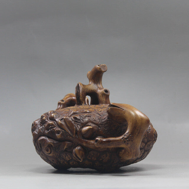 6.2”Chinese Yixing Zisha Pottery Old Duan Clay Handmade Peach Tree Stump Teapot