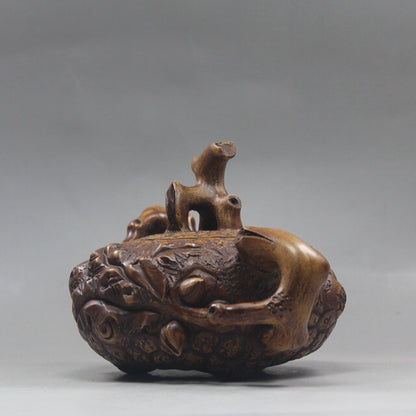 6.2”Chinese Yixing Zisha Pottery Old Duan Clay Handmade Peach Tree Stump Teapot