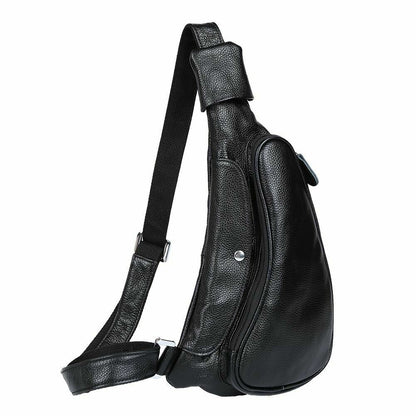 Men's Black Leather Satchel Chest Backpack Book Travel Work Bag Sling Cross Body