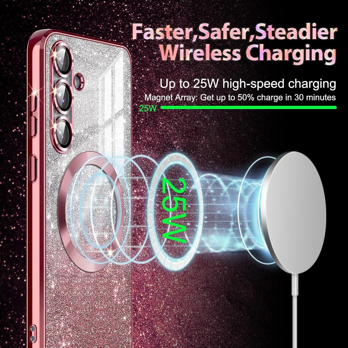 for Galaxy S25 FE Case,Compatible with Magsafe,Clear Magnetic Glitter Gradient S