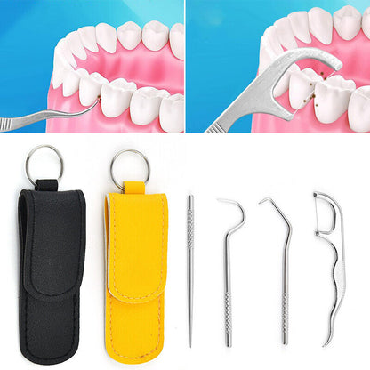 Metal Toothpick Floss With Storage Bag Stainless Steel Teeth Cleaning Oral Care*