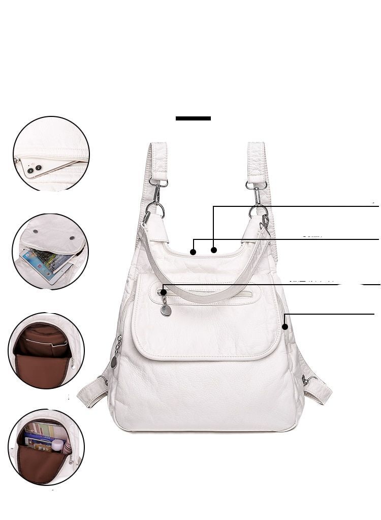 Soft Synthetic Leather Large Backpack Anti-thief Shoulder Bags White Travel 1 Pc