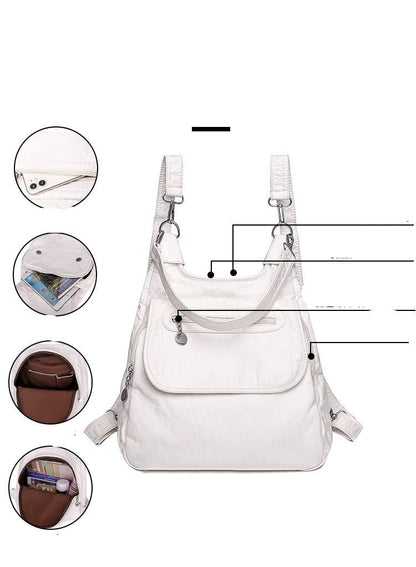 Soft Synthetic Leather Large Backpack Anti-thief Shoulder Bags White Travel 1 Pc