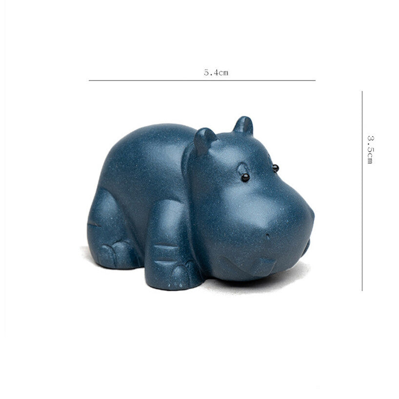 1pc 2.13" Chinese Yixing Purple Clay Figurine Tea Pet Ornaments Hippo Handmade